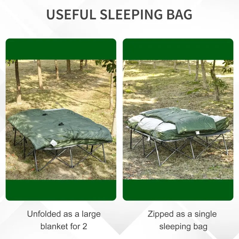 Outsunny 2-Person Folding Camping Cot Portable Outdoor Bed Set with Sleeping Bag, Inflatable Air Mattress, Comfort Pillows and Carry Bag, Soft and Comfortable for Outdoor Travel Camp Beach Vacation