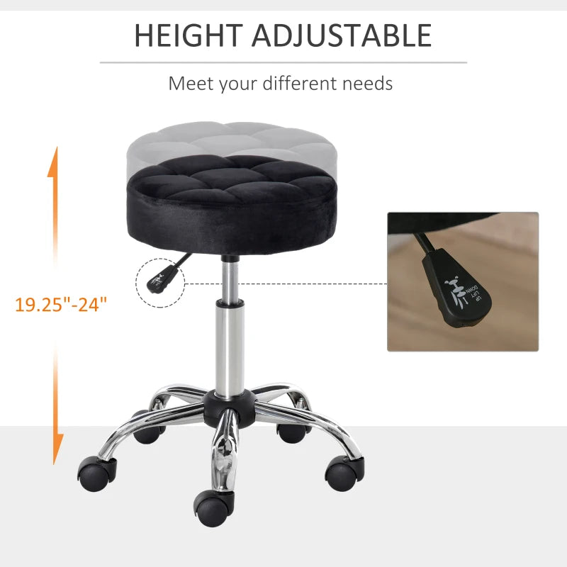 HOMCOM Round Rolling Stool Chair Height Adjustable Swivel Salon Stool with Wheels Grey