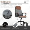 Vinsetto High Back Office Chair with 2-Point Lumbar Massage, USB Power, Faux Leather, and Linen Fabric, Brown/Grey