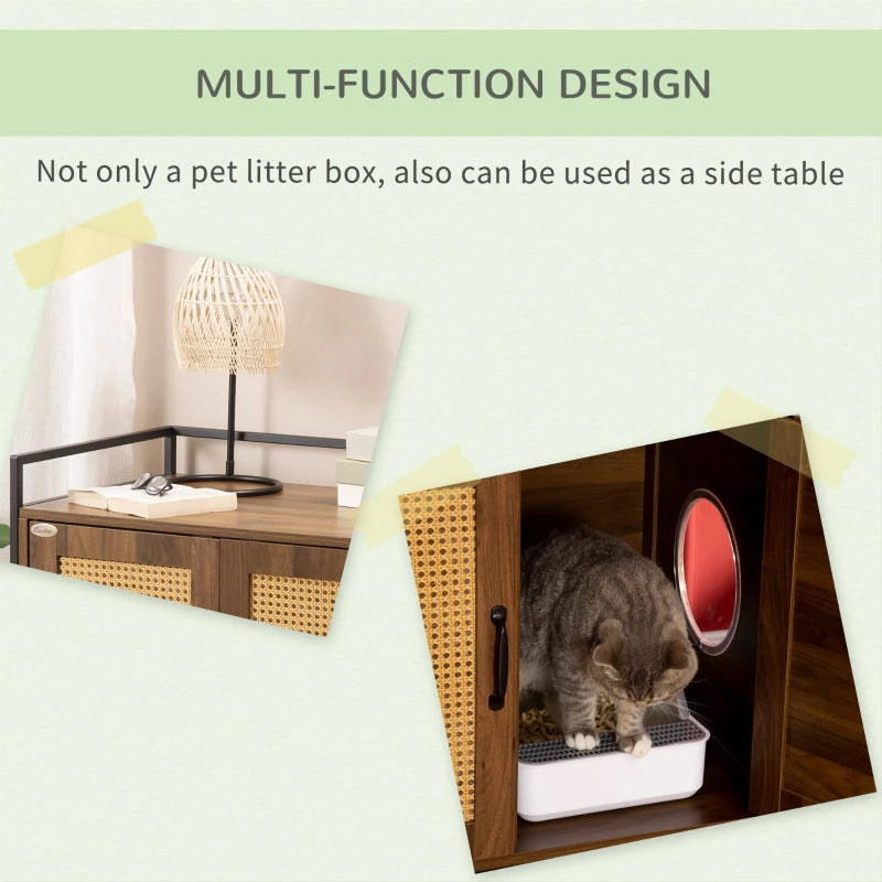 PawHut Hidden Kitty Litter Box Enclosure, Industrial Cat Litter Box Furniture with Door and Scratching Pad, Cat Washroom Storage Bench for Living Room, Bedroom, Hallway, Rustic Brown
