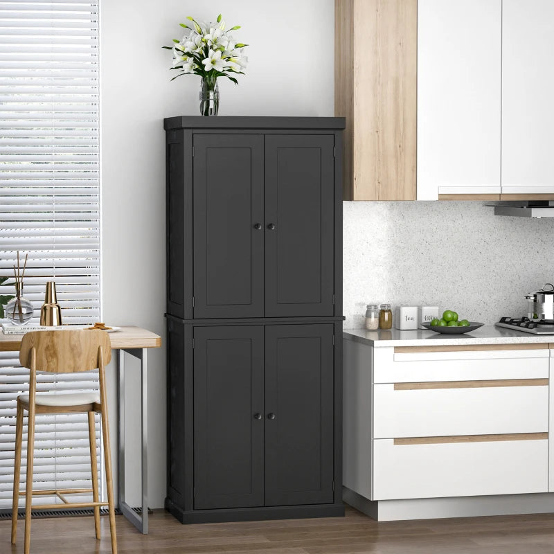 HOMCOM Freestanding Modern 4 Door Kitchen Pantry, Storage Cabinet Organizer with 6-Tier Shelves, and 4 Adjustable Shelves, Black