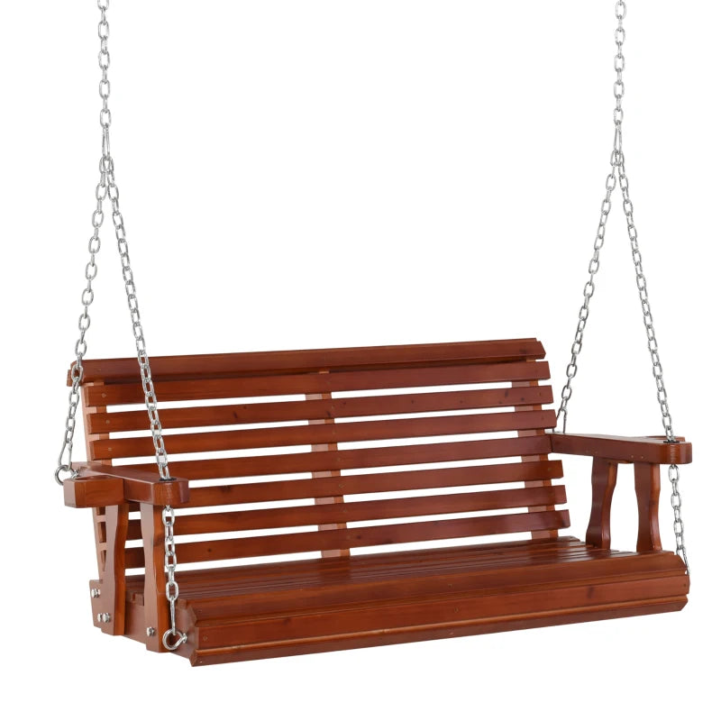 Outsunny Front Porch Swing, Hanging Patio Swing, Outdoor Swing Bench with Pine Wood Frame and Hanging Chains for Garden and Yard, 165 lbs. Weight Capacity