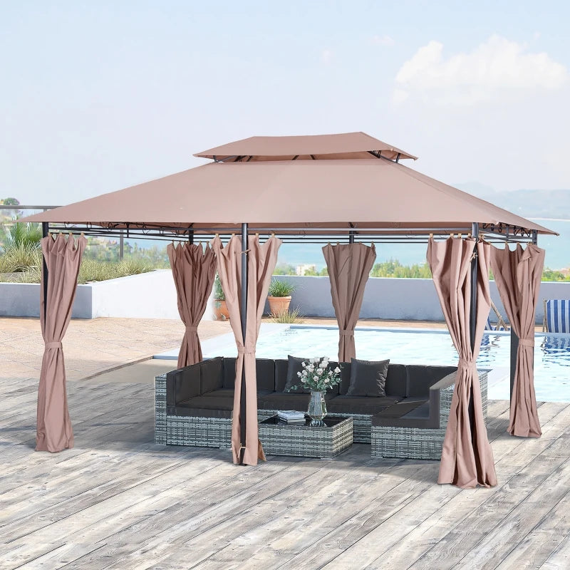 Outsunny 10' x 13' Patio Gazebo, Outdoor Gazebo Canopy Shelter with Curtains, Vented Roof, Steel Frame for Garden, Lawn, Backyard and Deck, Khaki