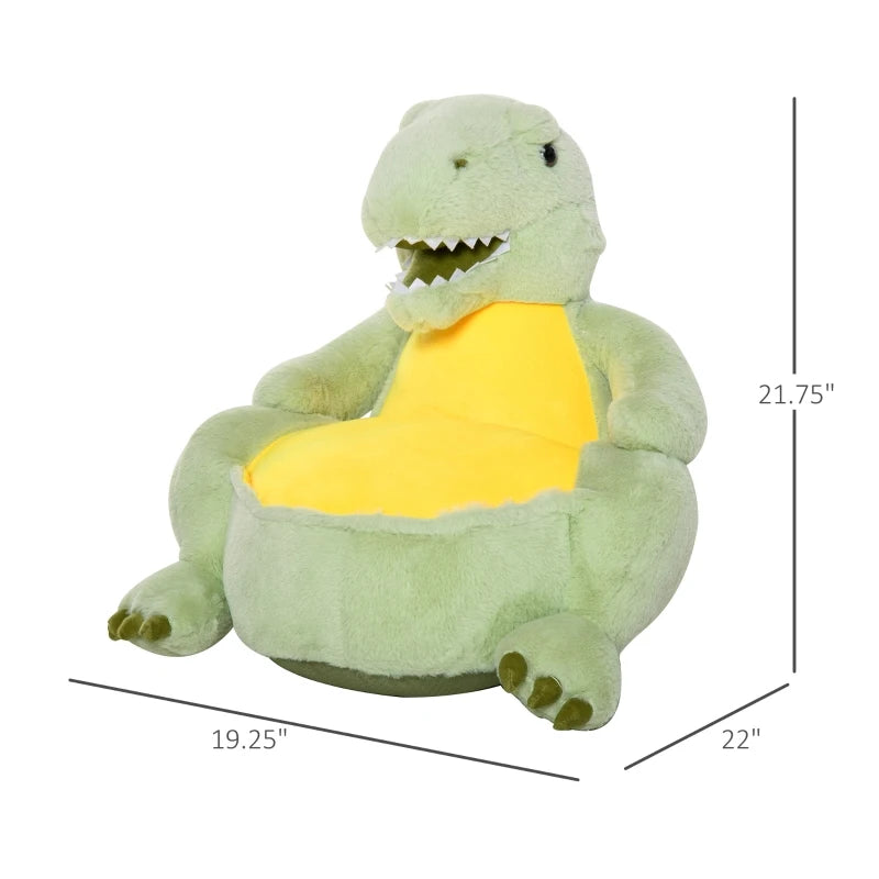 Qaba Animal Kids Character Chair Cartoon Sofa Armrest Chair Cute Dinosaur Stuffed Flannel PP Cotton, Green
