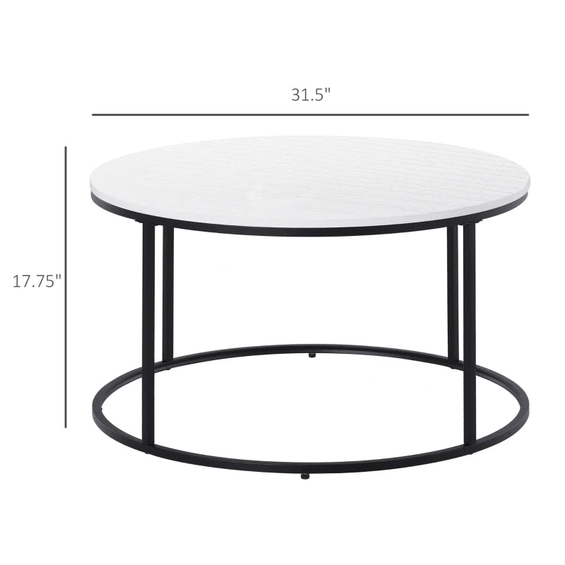 HOMCOM Round Coffee Table, 32 in Modern Center Table with Black Metal Frame for Living Room, White