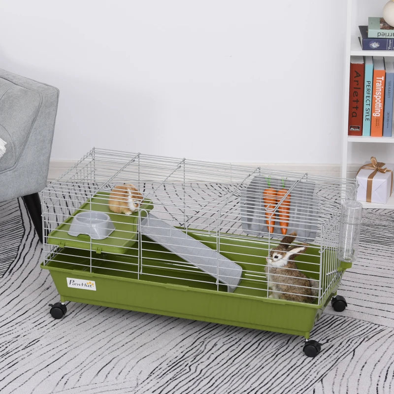 PawHut Guinea Pig Cage with Tray, Small Animal Habitat, Metal Wire Chinchilla Cage, Hedgehog Cage, Pet Ferret Cage with Wheels & Storage Shelf, Little Critter Cage
