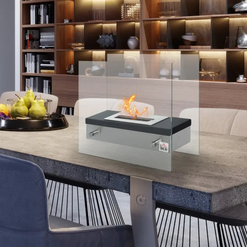 HOMCOM Ethanol Fireplace, 9" Tabletop 0.1 Stainless Steel, 160 Sq. Ft., Burns up to 1 Hour, Silver