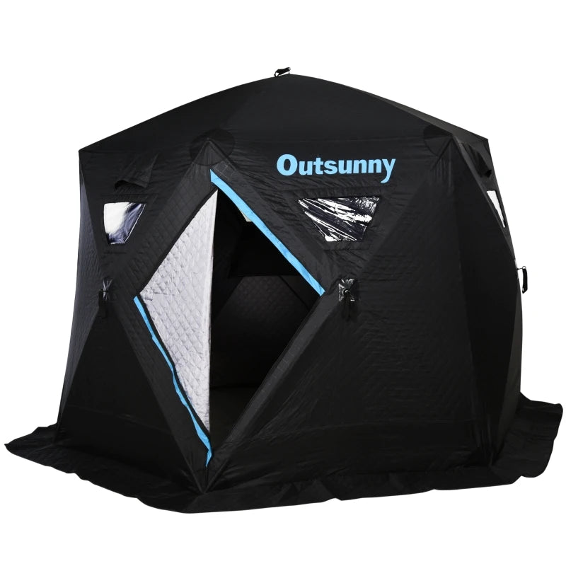 Outsunny Portable 4-6 People Pop-up Ice Fishing Shelter Tent, for -104°F with Carry Bag & Oxford Fabric Build