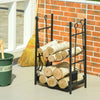 HOMCOM Firewood Log Rack Storage Holder Stand with Tool Kit Iron Indoor Outdoor - Black