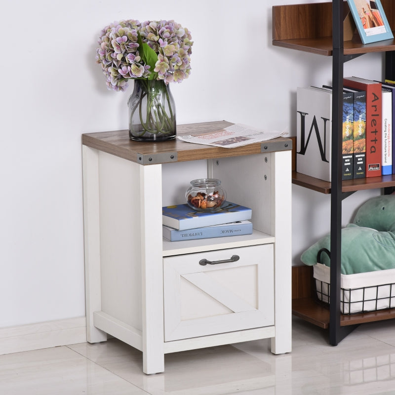HOMCOM Farmhouse End Table, Side Table with Storage for Living Room, White