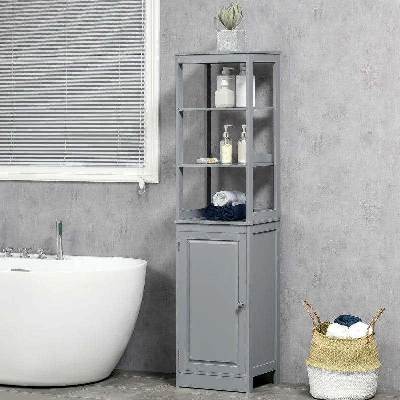 kleankin Tall Bathroom Storage Cabinet with Mirror, Wooden Freestanding Tower