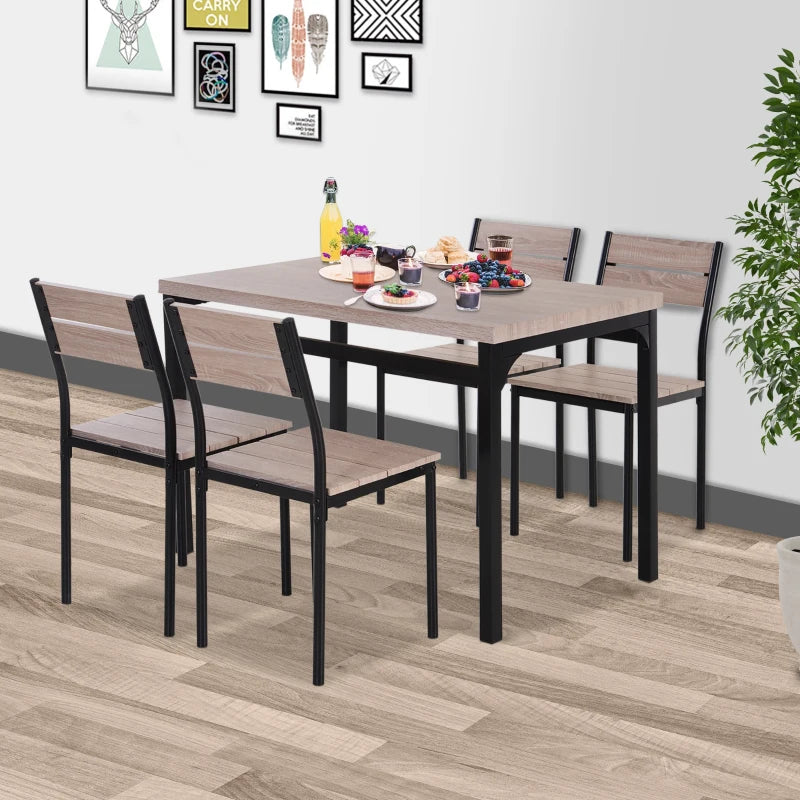 HOMCOM Modern Dining Table Set for 4, 5-Piece Kitchen Table Set, Rectangular Extendable Dining Table with 2 Drop Leaf, 4 Chairs for Kitchen, Dining Room, Dinette, Breakfast Nook, White