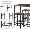 HOMCOM 5-Piece Industrial Dining Table Set, Bar Table & 4 Stools Set, Space Saving for Pub & Kitchen, Rustic Brown/Black