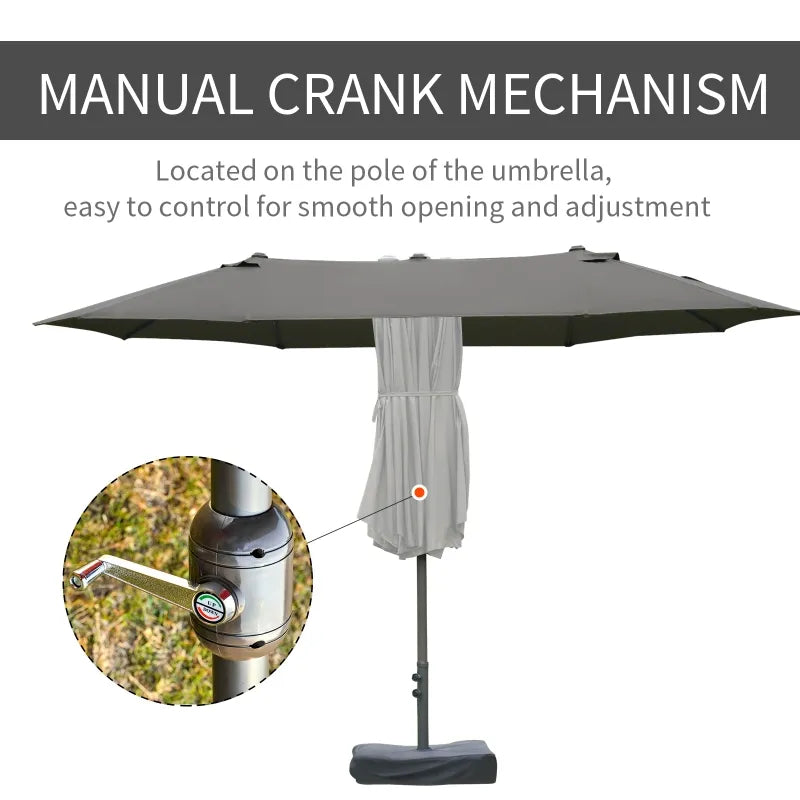 Outsunny Patio Umbrella 15' Steel Rectangular Outdoor Double Sided Market with base, UV Sun Protection & Easy Crank for Deck Pool Patio, Wine Red
