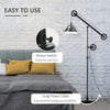 HOMCOM Modern Table Floor Lamp Set of 2 for Living Room, 2 Piece Lamp Set with Linen Lampshade Steel Base for Bedroom, Silver