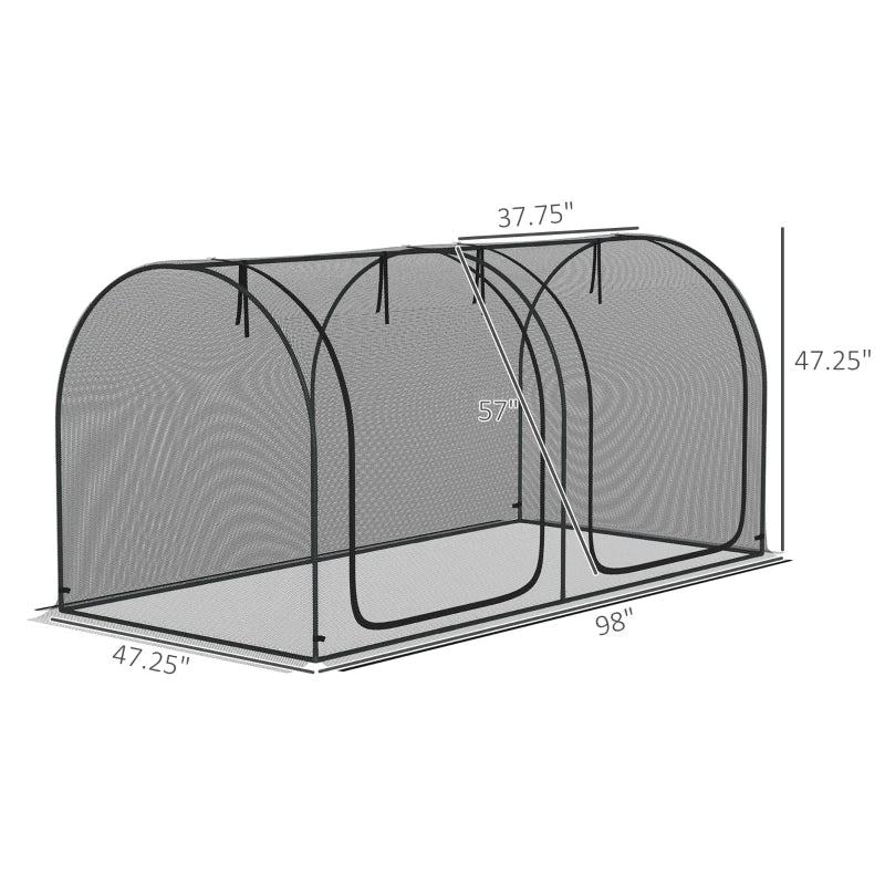 Outsunny 8' x 4' Crop Cage, Plant Protection Tent with Two Zippered Doors, Storage Bag and 4 Ground Stakes, for Garden, Yard, Lawn, Black