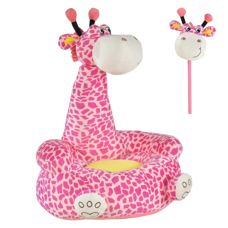 Qaba Giraffe Kids Chair Sofa Flannel Covered Armchair Stick Horse Child Chair with Padded Seat for 18-36 Months - Pink