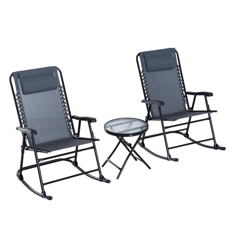 Outsunny Outdoor Folding Rocking Chair Patio Table Seating Set - Cream White