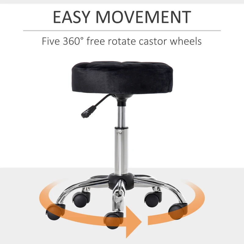 HOMCOM Round Rolling Stool Chair Height Adjustable Swivel Salon Stool with Wheels Black