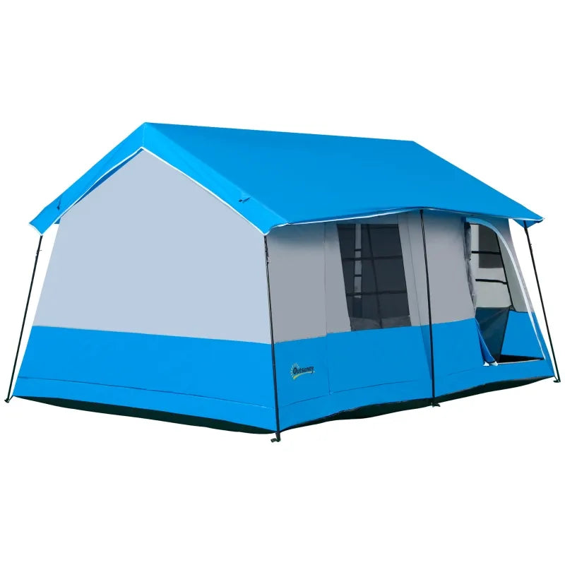 Outsunny Large Camping Tent with 10 Person Floorspace, Rain Cover & Breathable Mesh Roof, Large Tent 8 Person Size, Big Family Tent Camping Accessory, Blue