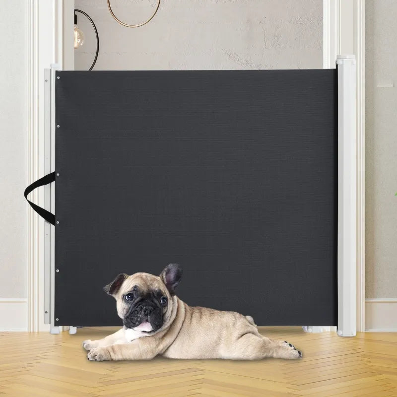 PawHut Retractable Pet Safety Barrier Gate, Flexible and Extensible Safety Dog Gate Easy to Roll and Latch for Stairways Doorways Hallways, 45.25" L x 2.25" W x 32.5" H, Grey