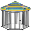 PawHut 60" x 52" Heavy-Duty Metal Dog Playpen, Outdoor Pet Cage Kennel, Puppy Exercise Fence Barrier with Weather-Resistant Polyester Roof, Locking Door, & Metal Frame