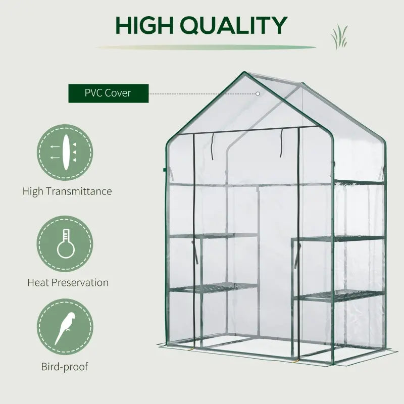 Outsunny 71'' x 39'' x 66'' Walk In Greenhouse Portable Hot House for Plants with Zippered Door and Top Window for Outdoor, Garden, Patio, PE Cover, Green