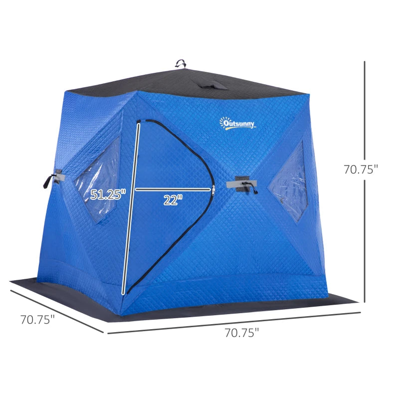 Outsunny 2 Person Insulated Ice Fishing Shelter Pop-Up Portable Ice Fishing Tent with Carry Bag and Anchors for Lowest Temps -22℉, Dark Blue
