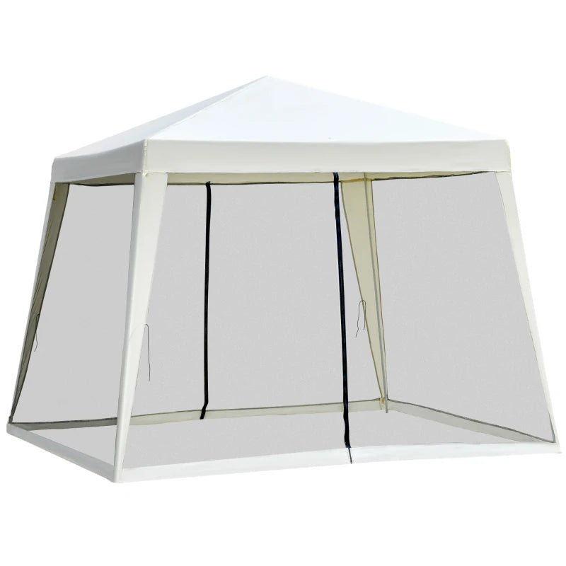 Outsunny Outdoor Cathedral Style Roof Party Gazebo with Mesh Walls - Cream White
