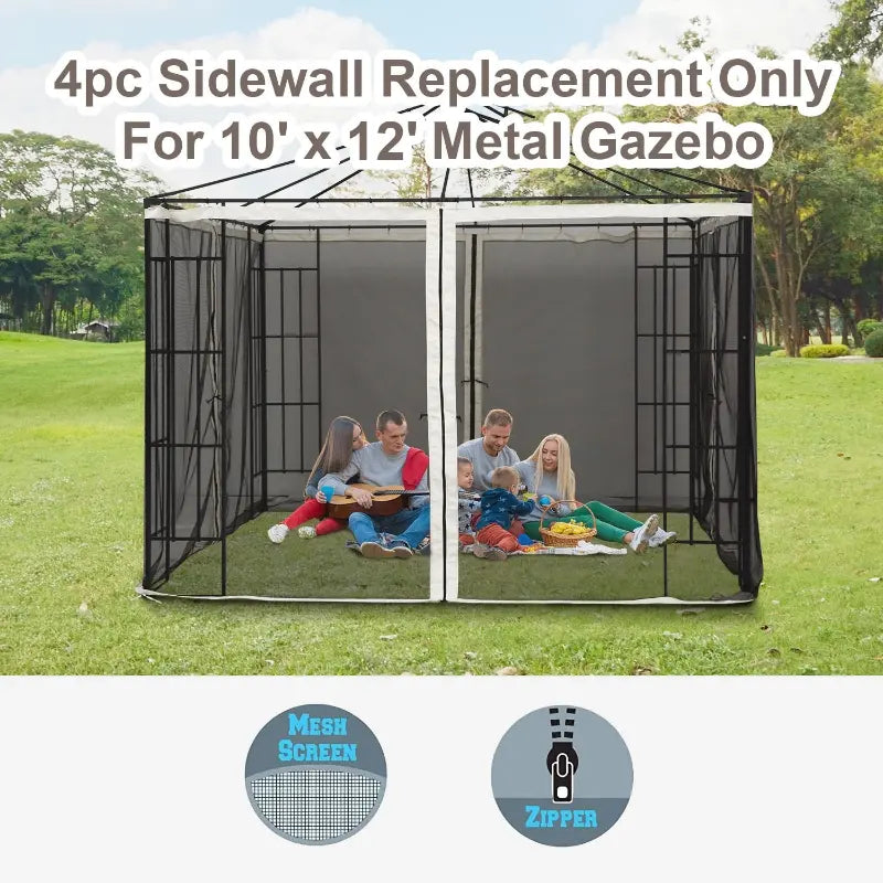 Outsunny Universal Replacement Mesh Sidewall Netting for 10' x 10' Gazebos and Canopy Tents with Zippers, (Sidewall Only) Black
