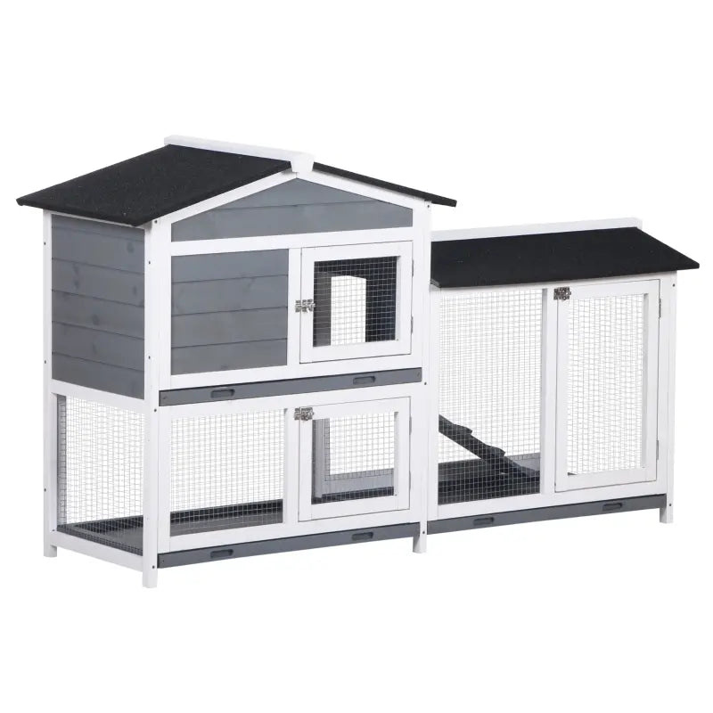 PawHut 2-tier Wood Rabbit Hutch Backyard Cage Small Animal House with Ramp and Outdoor Run  the Perfect DIY Project  62" L