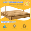 Outsunny Wooden Kids Sandbox with Cover, Children Outdoor Sand Play Station with Foldable Bench Seats and Adjustable Canopy