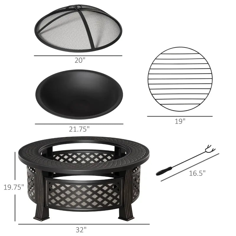 Outsunny 32" Outdoor Fire Pit, BBQ Grill Ice Bucket w/ Spark Screen, Poker, Rain Cover