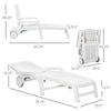 Outsunny Folding Chaise Lounge Chair on Wheels with Storage Box, Lightweight Plastic Sun Recliner with 5 Position Backrest for Beach & Pool, White