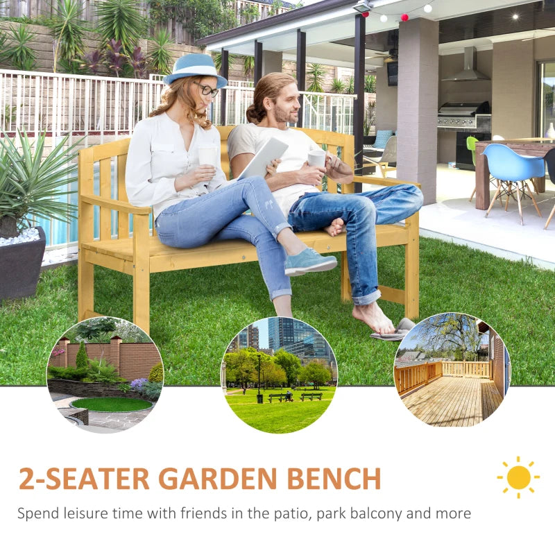 Outsunny 56" Outdoor Wood Bench, 2-Seater Wooden Garden Bench with Slatted Seat, Backrest & Arm Rests for Patio, Porch, Poolside, Balcony, Gray