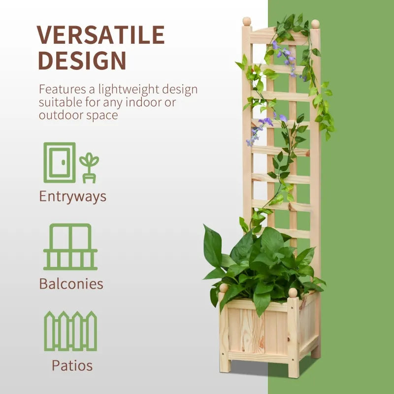 Outsunny Wooden Raised Garden Bed with Trellis, Outdoor Freestanding Planting Planter Box for Climbing Vine Plants Flowers, 12" x 12" x 49"