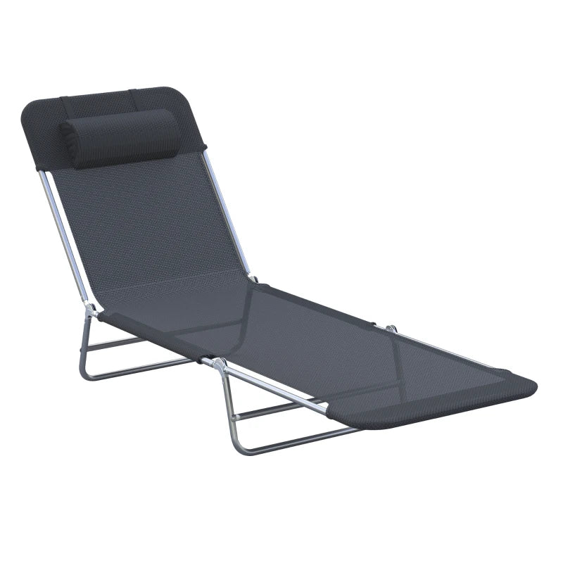 Outsunny Folding Chaise Lounge Pool Chairs, Outdoor Sun Tanning Chairs with Pillow, Reclining Back, Steel Frame & Breathable Mesh for Beach, Yard, Patio, Black-2