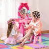 Qaba 25 Pcs Kids Vanity Musical Dressing Table Magic Mirror Lights Lake Blue & White