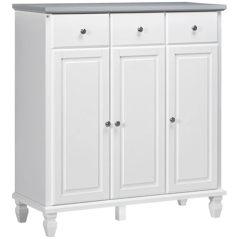 HOMCOM Modern Sideboard Buffet Cabinet with 3 Storage Drawers and 3 Doors for Living Room, Dining Room, White