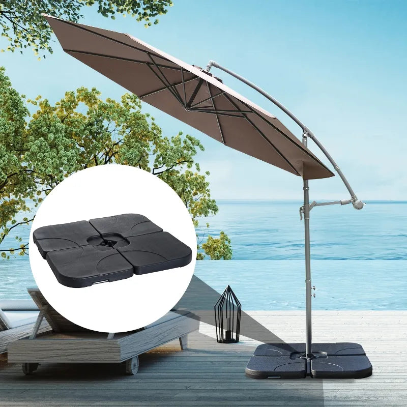 Outsunny Cantilever Offset Umbrella Base Stand Portable Square Parasol Weights with Wheels, 110 lbs Capacity Water or 132 lbs Capacity Water Capacity Sand, Black