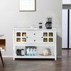 HOMCOM Coffee Bar Cabinet, Kitchen Cabinet with Adjustable Shelves, Glass Doors and 2 Drawers, Sideboard Buffet Cabinet for Living Room, White