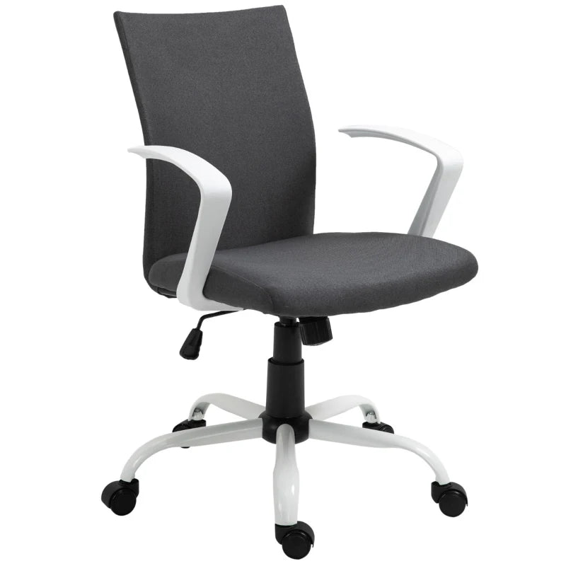 Vinsetto Mid Back Home Office Chair with Adjustable Height, Computer Chair with High Armrests and Rocking Function, Light Grey/White