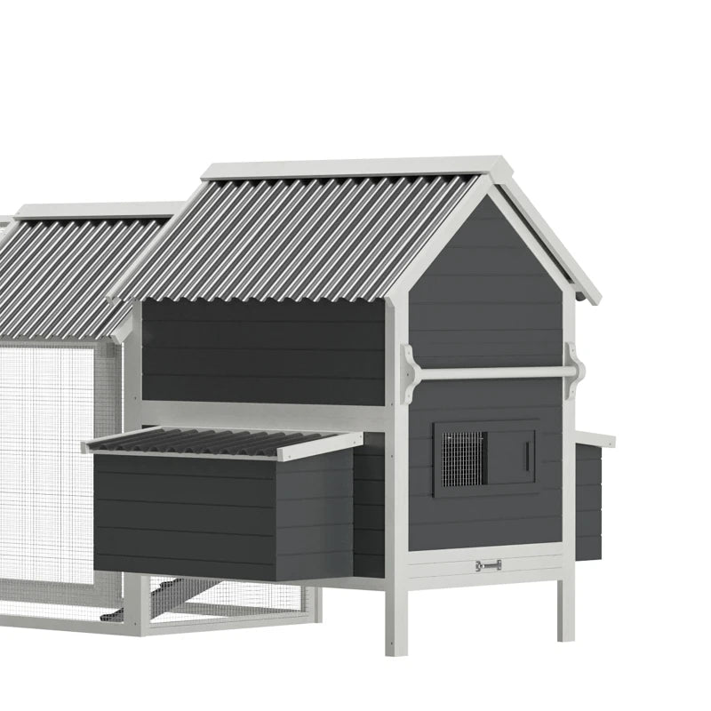 PawHut 63" Wooden Chicken Coop with Garden Bed, Nesintg Box, Climate-Safe Paint, Small Chicken Coop Chicken House Outdoor Hen House with Slide-Out Tray, Storm Gray