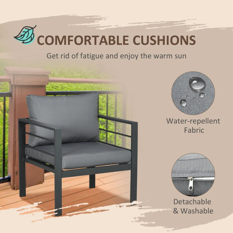 Outsunny 4 PC Aluminum Garden Sofa Set Widened Seat, Coffee Table & Cushions, Dark Grey
