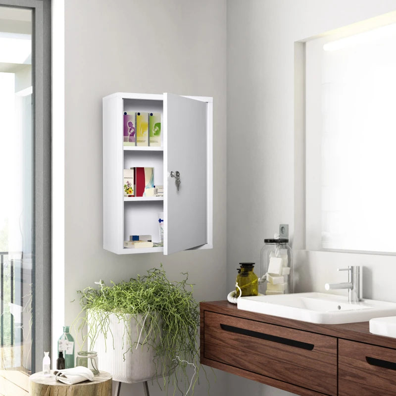 HOMCOM Bathroom Mirrored Cabinet, Vertical 16" x 24" Stainless Steel Frame Medicine Cabinet, Wall-Mounted Storage Organizer with Single Door