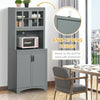 HOMCOM Accent Buffet with Hutch, Kitchen Pantry Storage Cabinet with Glass Framed Door and Microwave Space, Grey