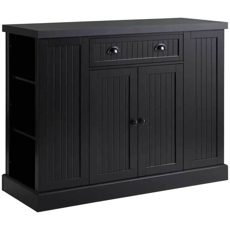 HOMCOM Fluted-Style Wooden Kitchen Island Cabinet with Drop Leaf, Drawer, Open Shelving, and Interior Shelving - Black