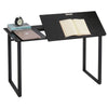 HOMCOM Computer Table with Small Adjustable Angle Tabletop Home Office Desk  Wood Grain