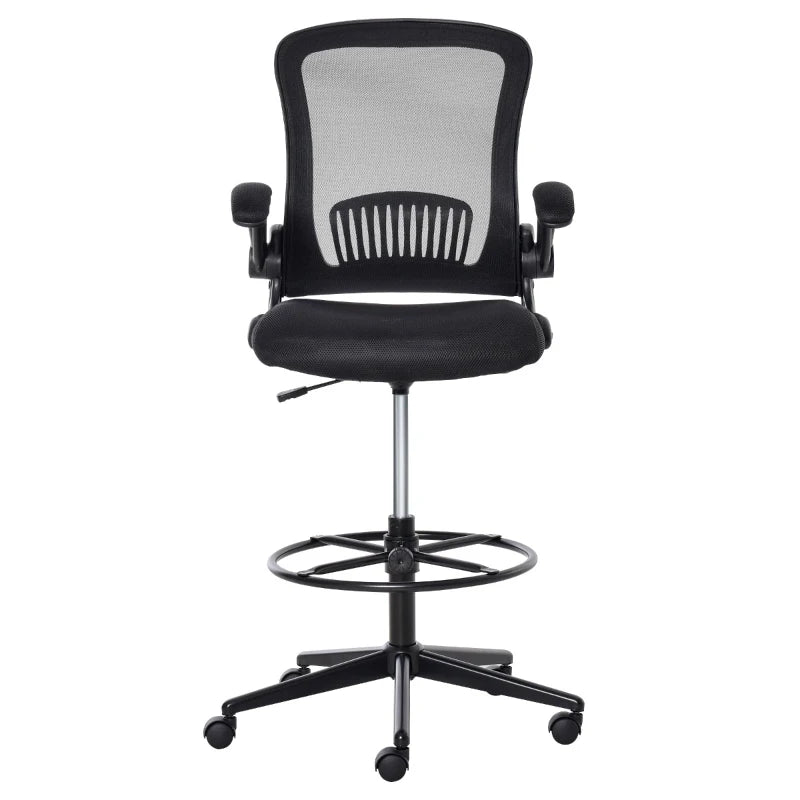 Vinsetto Tall Drafting Swivel Mesh Desk Chair w/ Foot Ring, Arms, Black