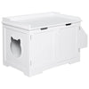 PawHut Wooden Cat Litter Box Enclosure Kitten House with Nightstand End Table and Storage Rack Magnetic Doors - White